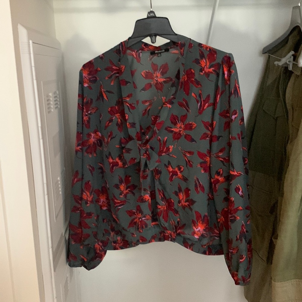 Madewell floral cropped tie blouse